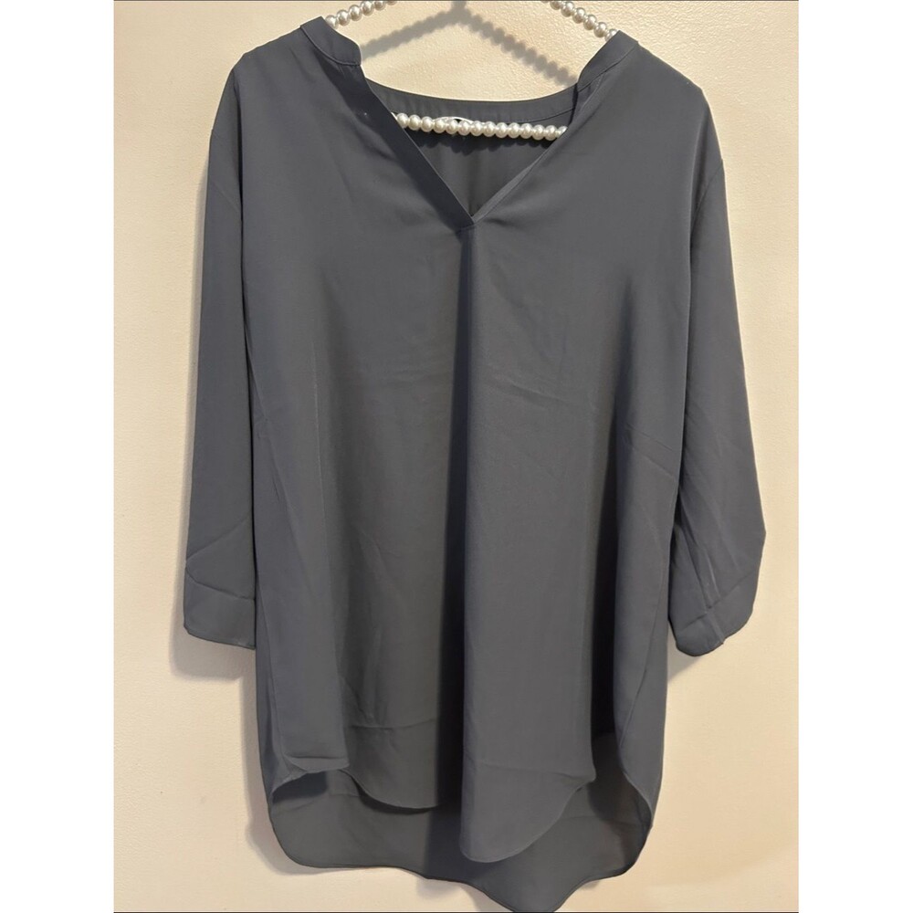 Port Authority Gray 3/4 Roll-Tab Sleeve V-Neck Tunic Blouse Size L